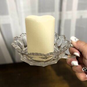 Vintage Marked Heisey Glass Collection Colonial Handled Nappy Candy Dish Candle